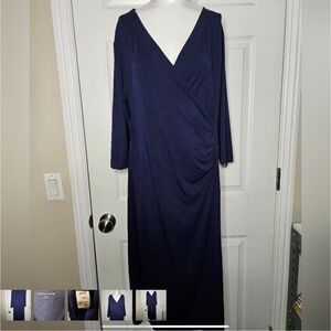 Soft Surroundings  Womens 3/4 Sleeved Crisscross Front Ruched Side Dress Large